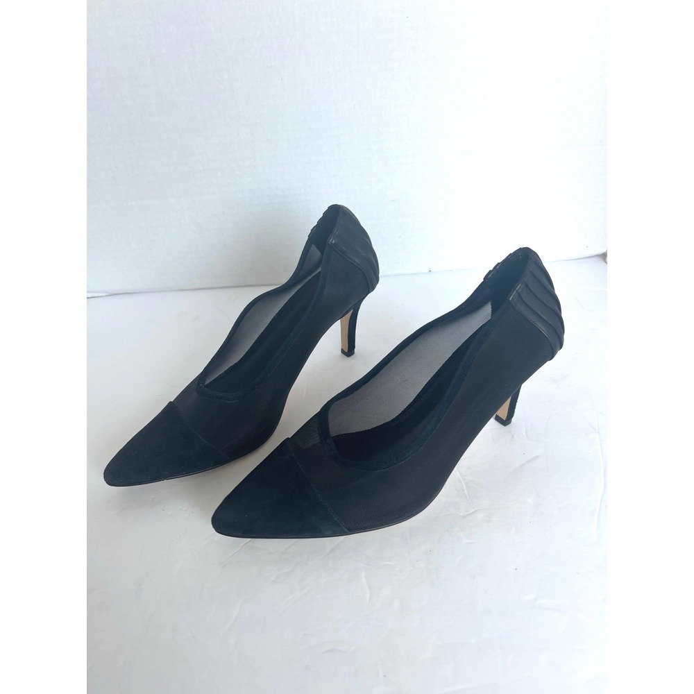 Anne Fontaine Gisella Black Leather Suede Heel Pointy Toe Mesh Body Pump Shoes 8